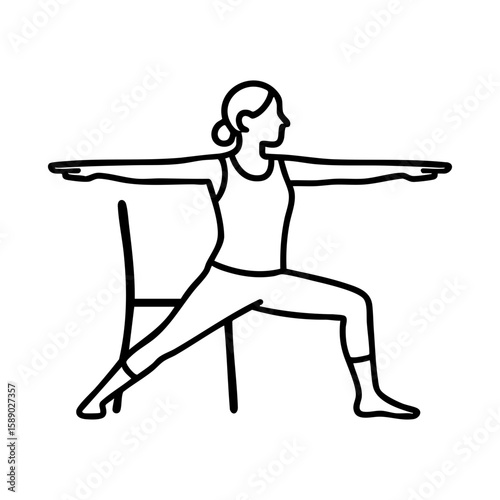 Chair-supported warrior yoga pose for strength, balance, and stability