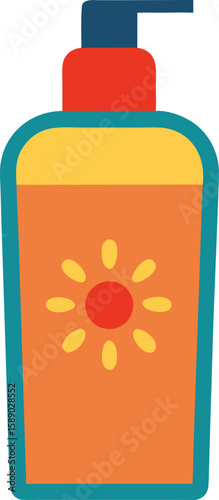 Colorful flat vector illustration of sunscreen bottle with transparent background