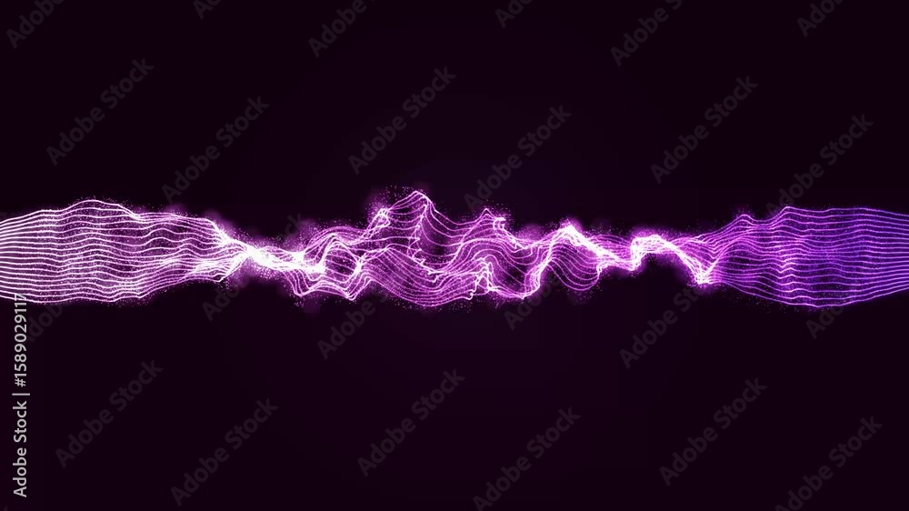 Abstract wavy lines infinite loop with particles dust. Abstract purple wave line background