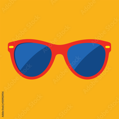 Vector illustration of stylish red sunglasses with blue lenses on a transparent background