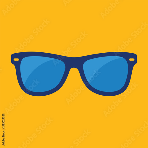 Stylish sunglasses illustration featuring blue lenses and iconic frame on a vibrant background