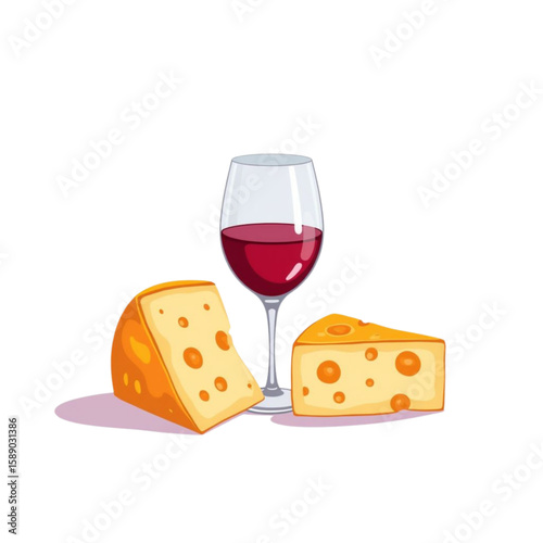 Glass of red wine with cheese on a transparent backgroundм  