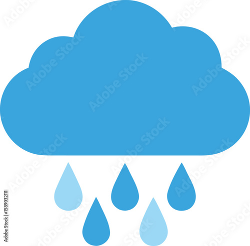Simple blue cloud with rain drops illustration design for weather and forecast concepts