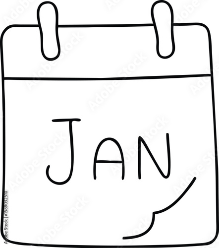 Black silhouette design depicting an open calendar page for the first day of january