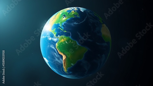 Vibrant Earth globe floating in space, showcasing continents with atmospheric lighting.