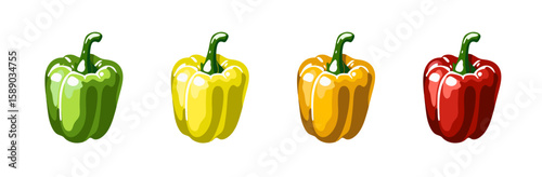 Bell pepper icon in natural gradient and black colors, silhouette design, for vegetarian graphics and illustrations