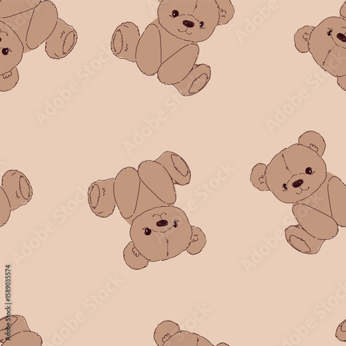 Cute Teddy Bear pattern seamless, vector illustration Hand Drawn Cute print design