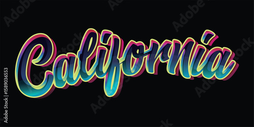 California Word typography In Colorful Tosca Glowing Neon.