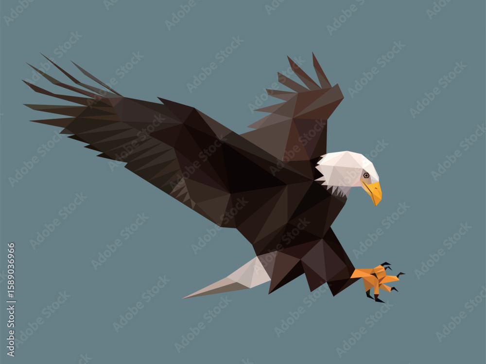 Fototapeta premium Flying Eagle in abstract polygon. Eagle in Polygonal low poly vector. Eagle Low Poly American Logo.