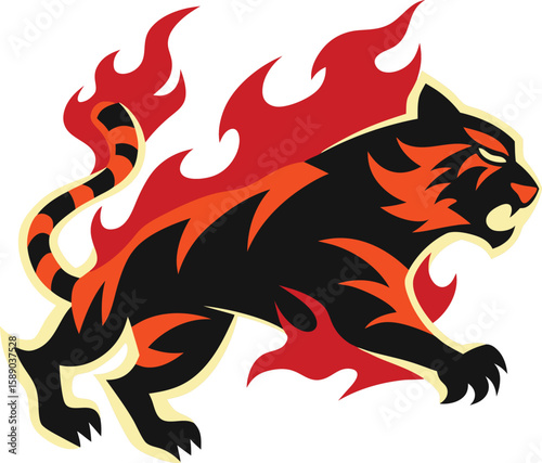 Abstract Flame Tiger Silhouette with Fire-Inspired Motion