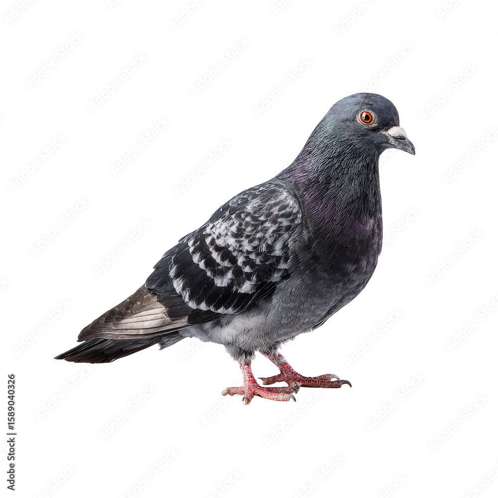 Gray pigeon, side profile, against black background Gray pigeon, side profile, against black background