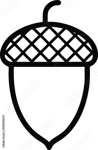 Black silhouette illustration of an acorn with transparency for fall and autumn designs