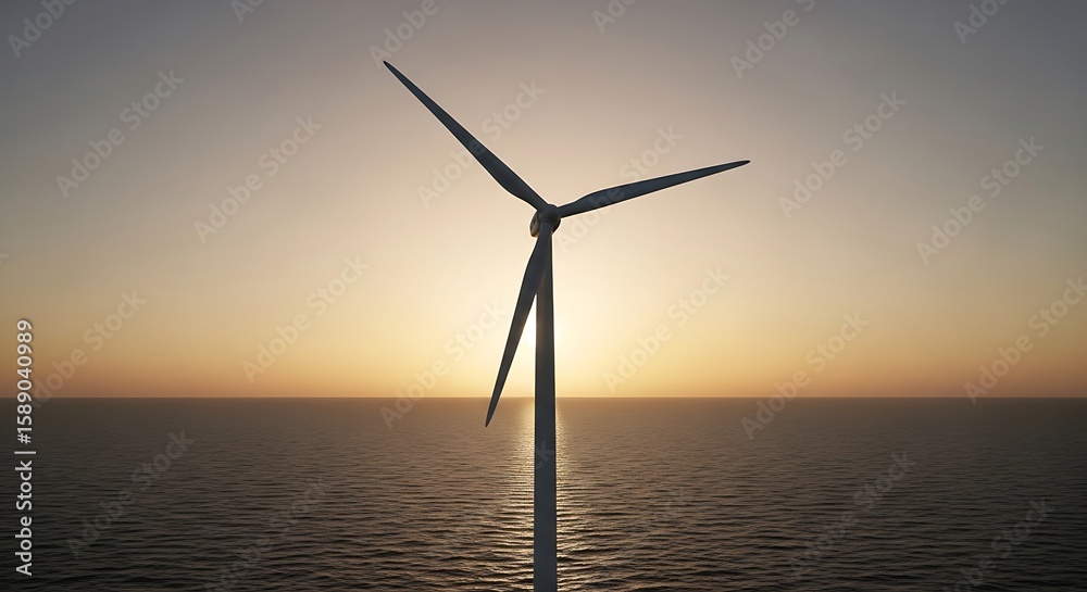 Fototapeta premium Wind turbine silhouette against the sunset over the ocean