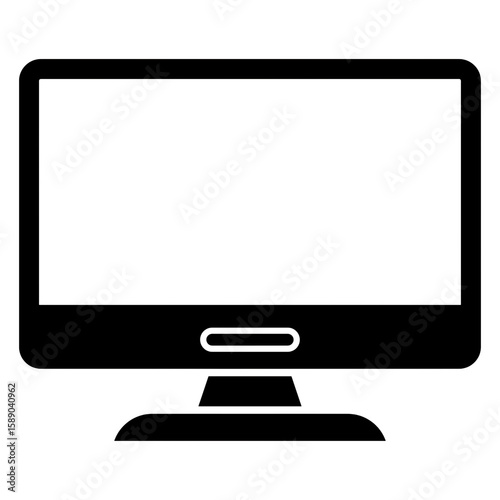 Photos Minimalist white outline of a computer monitor on a black background isolated on