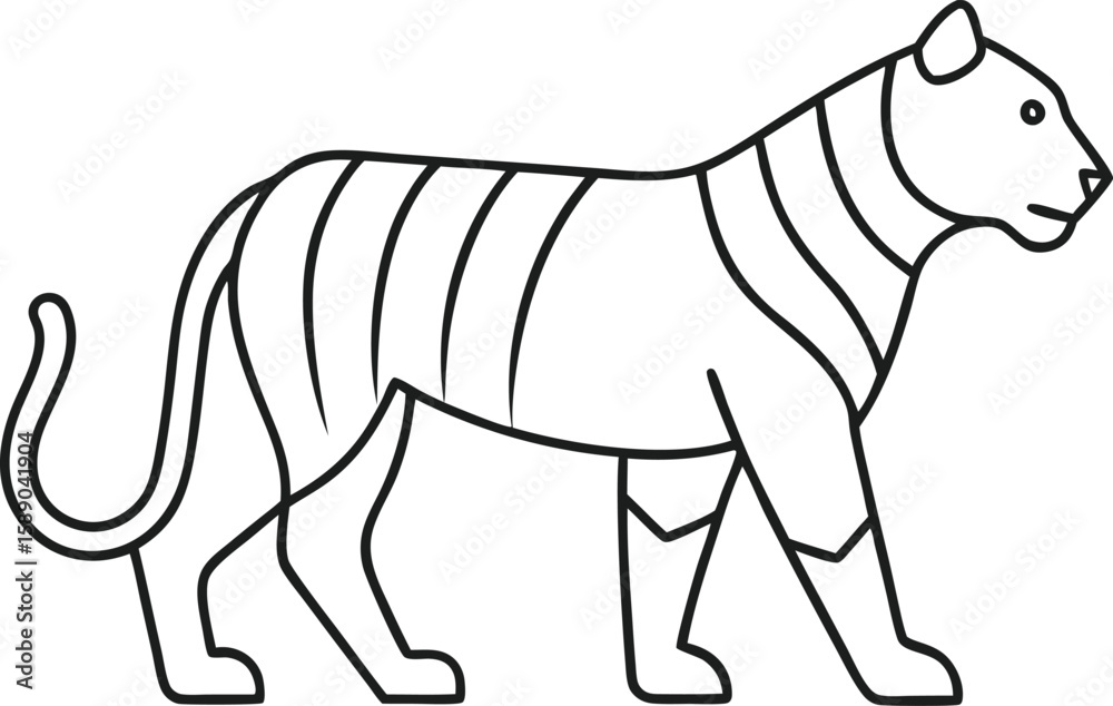 Fototapeta premium One-Line Tiger Silhouette in Minimalist Vector Form