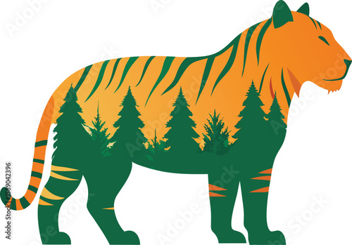 Forest Double Exposure Tiger Silhouette with Nature Overlay