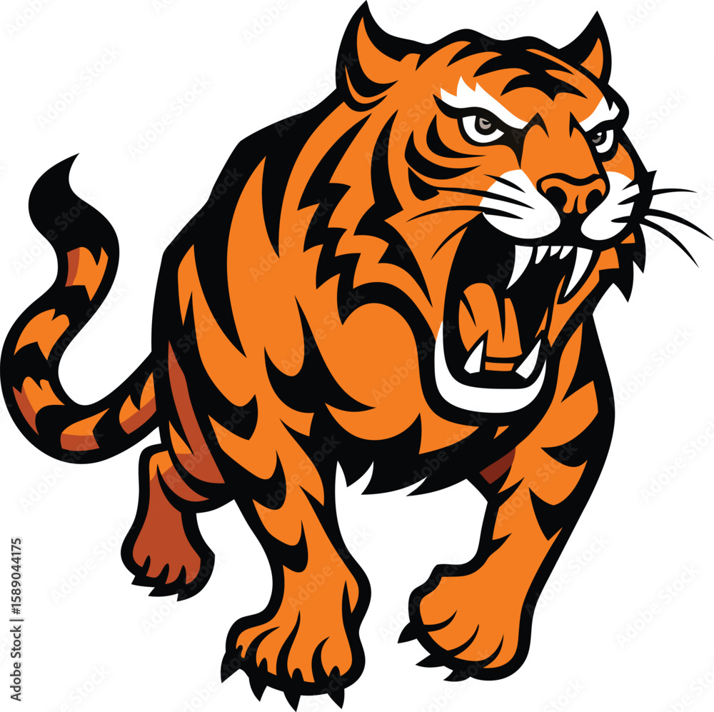 Obraz premium Fierce Roaring Tiger Silhouette in Bold Vector Style