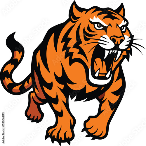 Fierce Roaring Tiger Silhouette in Bold Vector Style