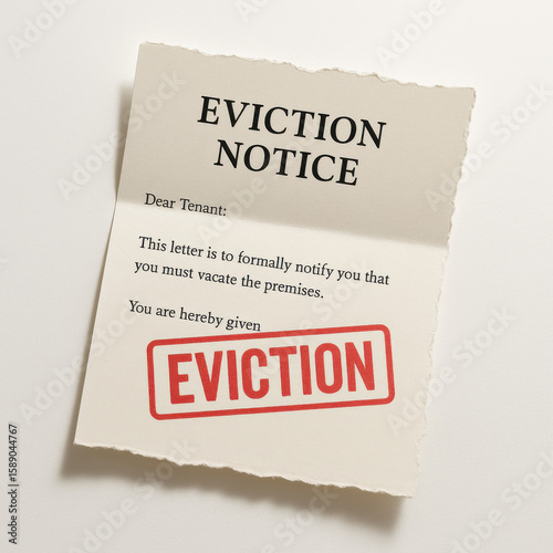 Eviction Notice - An eviction notice letter, formally notifying a tenant to vacate the premises, prominently featuring the word 