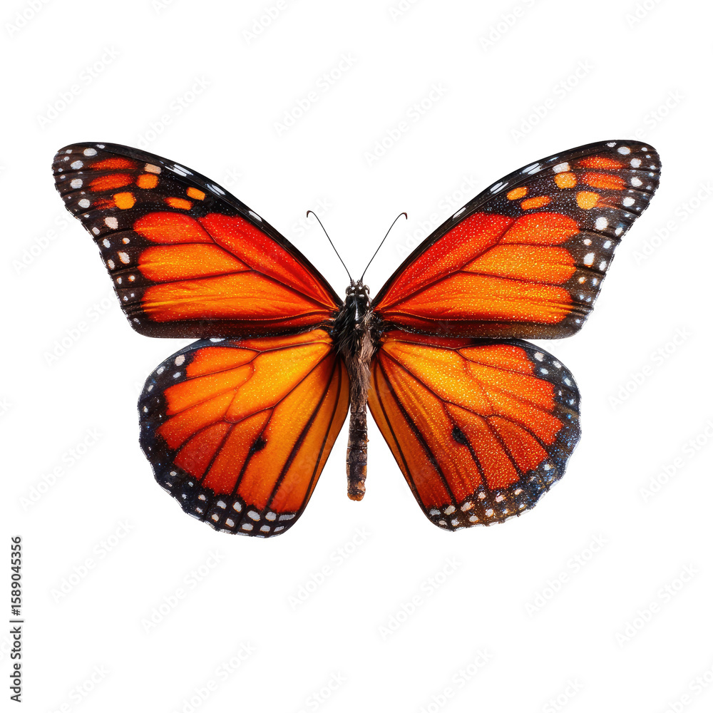 Fototapeta premium Close-up Monarch butterfly, vibrant orange wings, black outlines, dotted patterns