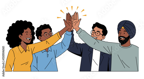 Four people giving each other a highfive