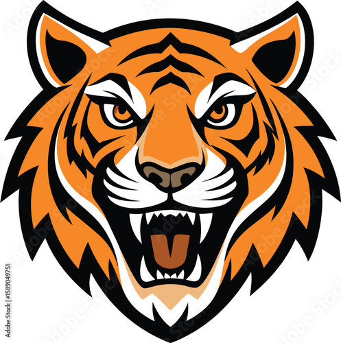 Tiger Head Silhouette with Sharp Stripes in Bold Logo Style