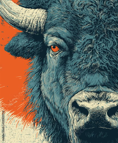 Stylized American Bison Head Pop Art Graphic