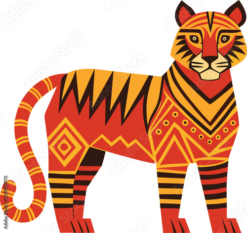 Tribal Tiger Silhouette with Decorative Cultural Patterns