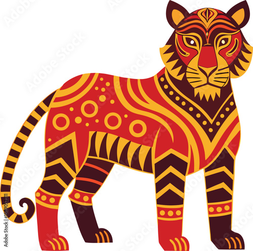Tribal Tiger Silhouette with Decorative Cultural Patterns