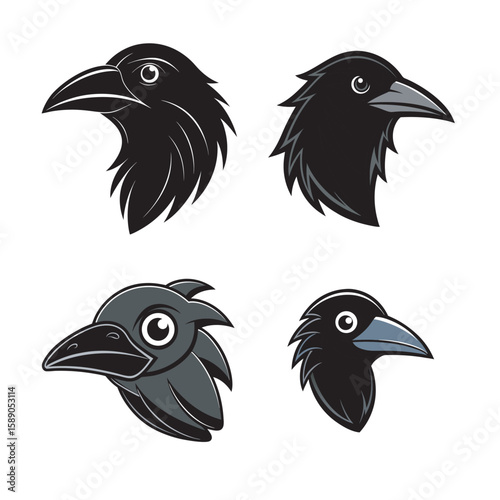 set of black silhouettes of crows