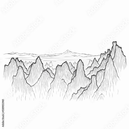 Line art vector, Zhangjiajie sandstone pillars with detailed outlines  