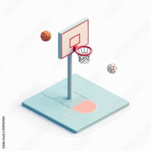 Isometric vector, 3D style netball hoop