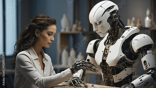 AI Robot Assisting Artist with Clay Sculpture