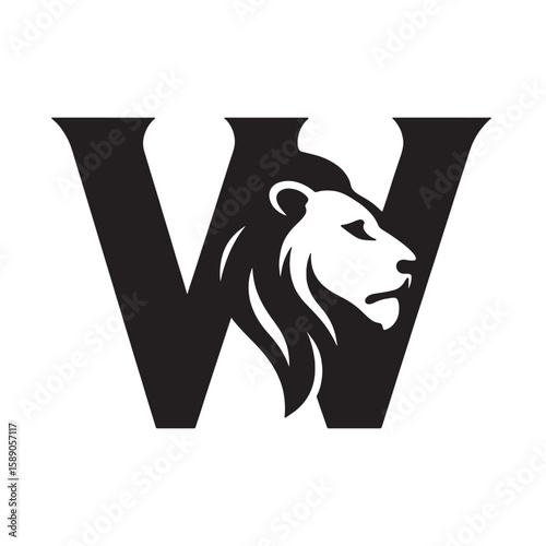 Black lion head integrated into white letter W mane