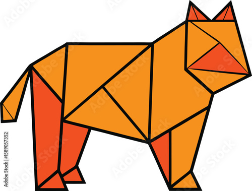 Origami Tiger Silhouette in Folded Paper Vector Style