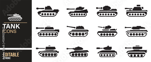 Collection of military tanks and armored vehicle icons for battle, defense, and warfare-related projects.
