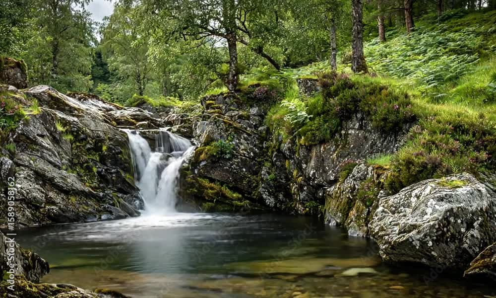 Lush Waterfall Cascading Over Rocks in a Forest Lush Waterfall Cascading Over Rocks in a Forest