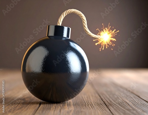 Black bomb on wooden surface