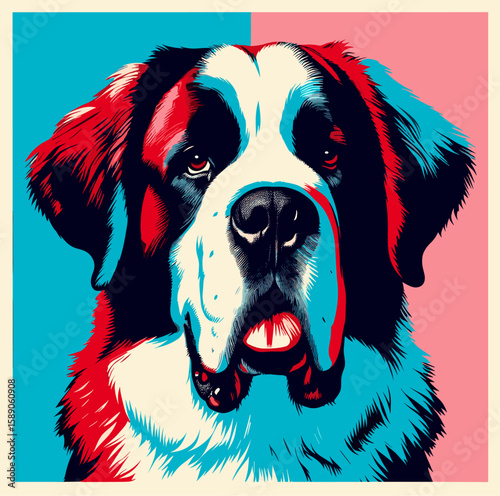 Saint Bernard portrait in pop art vector illustration
