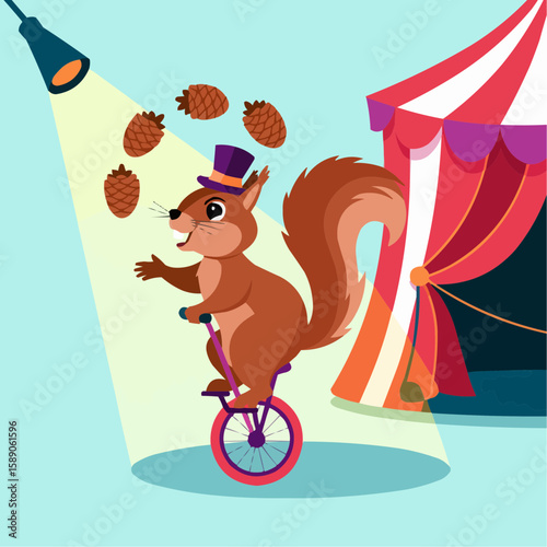Squirrel on Unicycle Juggling Pinecones on Tightrope