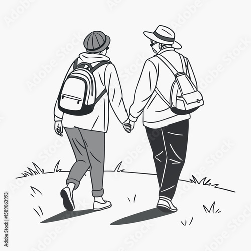 Two people middle aged are walking together vector image