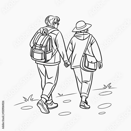 Two people middle aged are walking together vector image