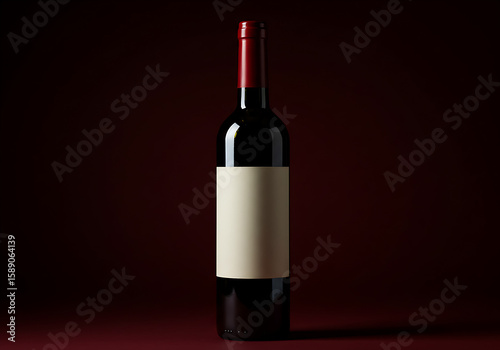 bottle of red wine, Red Wine Bottle Mockup with Blank Label on Dark Red Background, wine bottle and glass
