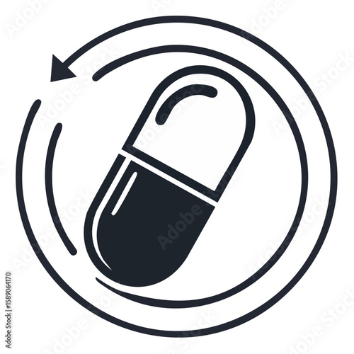 Medication Capsule with Rotation Arrows Healthcare and Wellbeing Concept