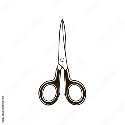 Minimalist graphic white and black scissors symbol for cutting paper crafts or hair dressing tool