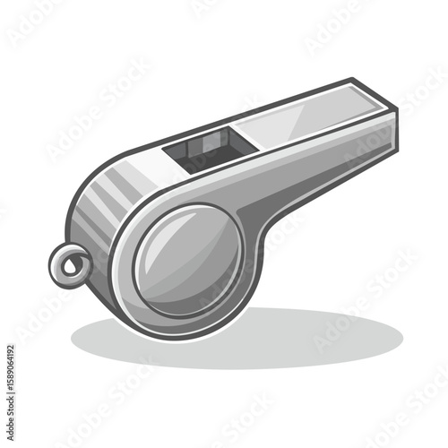 Isolated Gray Metal Whistle Illustration Depicting Sports or Safety Equipment Simple Design on a Black Backdrop