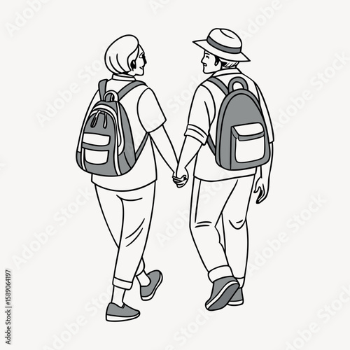 Two people middle aged are walking together vector image