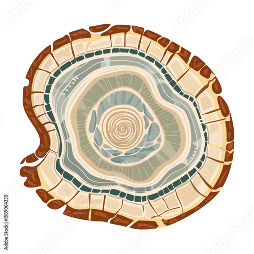 Detailed cross-section of a tree trunk showing annual growth rings
