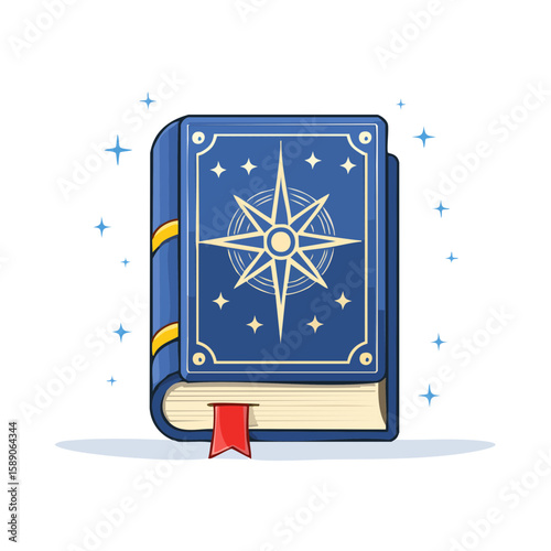 Blue Spell Book with Compass Star for Magic, Occult, or Spiritual Themes