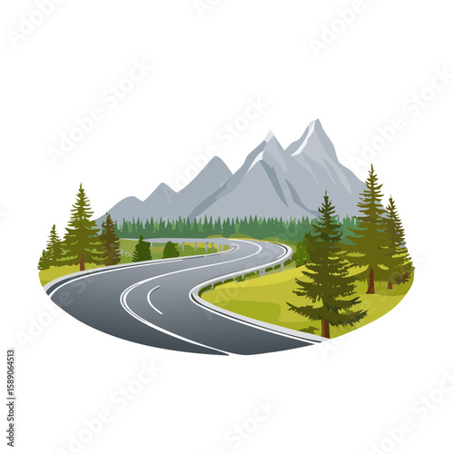 Mountain Road Landscape Illustration